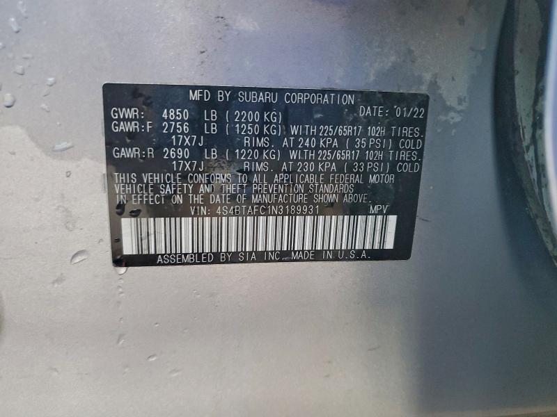Photo 14 from auction – 2022 SUBARU OUTBACK PR with VIN 4S4BTAFC1N3189931