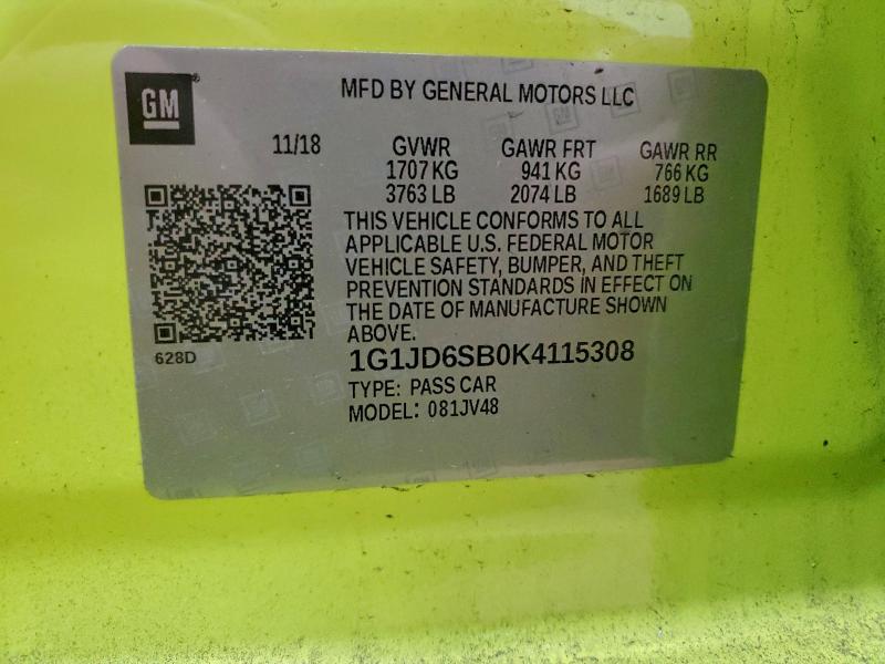 Photo 14 from auction – 2019 CHEVROLET SONIC LT with VIN 1G1JD6SB0K4115308