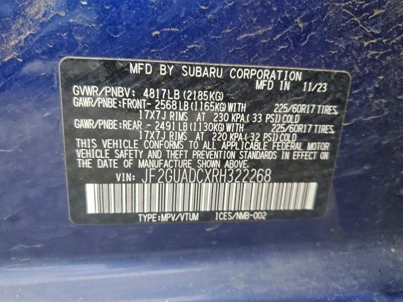Photo 14 from auction – 2024 SUBARU CROSSTREK with VIN JF2GUADCXRH322268