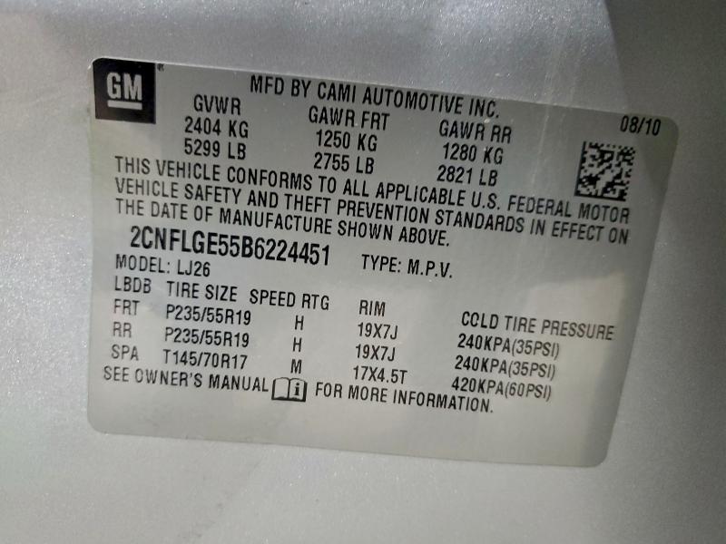Photo 14 from auction – 2011 CHEVROLET EQUINOX LT with VIN 2CNFLGE55B6224451