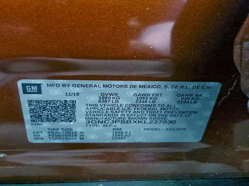 Photo 14 from auction – 2019 CHEVROLET TRAX 1LT with VIN 3GNCJPSBXKL237030