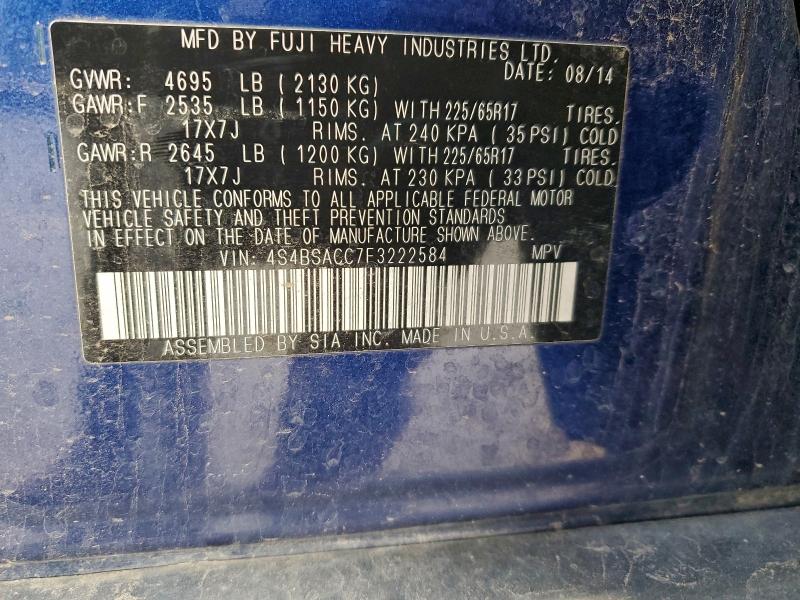 Photo 14 from auction – 2015 SUBARU OUTBACK with VIN 4S4BSACC7F3222584