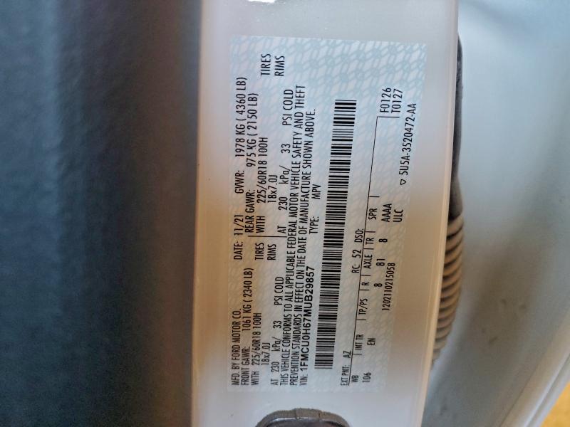 Photo 14 from auction – 2021 FORD ESCAPE SEL with VIN 1FMCU0H67MUB29857