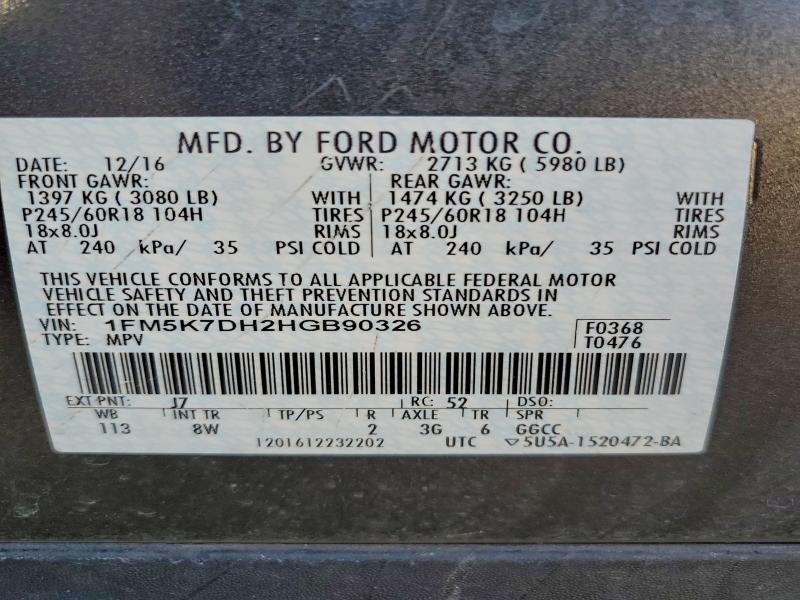 Photo 14 from auction – 2017 FORD EXPLORER X with VIN 1FM5K7DH2HGB90326