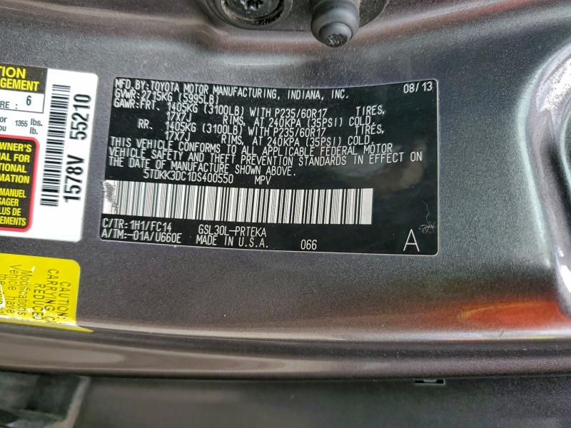 Photo 14 from auction – 2013 TOYOTA SIENNA LE with VIN 5TDKK3DC1DS400550