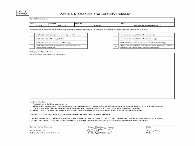 Photo 13 from auction – 2025 MAZDA CX-50 PREF with VIN 7MMVABBM0SN346215