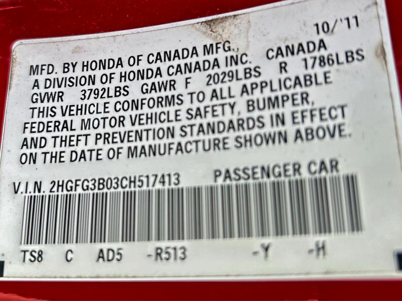 Photo 10 from auction – 2012 HONDA CIVIC with VIN 2HGFG3B03CH517413