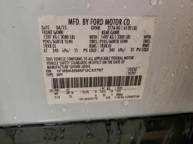 Photo 14 from auction – 2015 FORD EXPLORER with VIN 1FM5K8B86FGC53787
