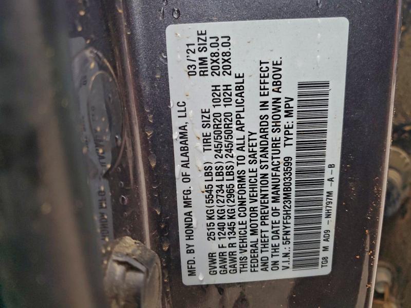 Photo 14 from auction – 2021 HONDA PILOT SE with VIN 5FNYF5H23MB033599