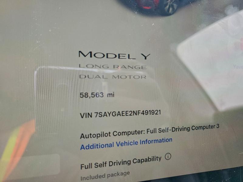 Photo 9 from auction – 2022 TESLA MODEL Y with VIN 7SAYGAEE2NF491921