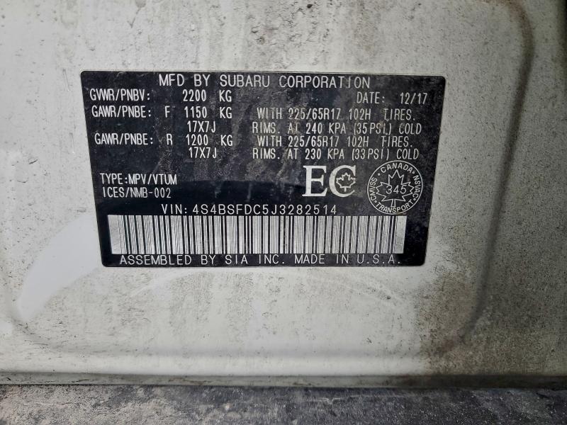 Photo 14 from auction – 2018 SUBARU OUTBACK 3. with VIN 4S4BSFDC5J3282514