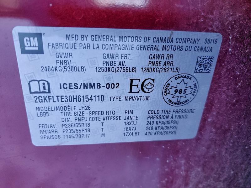 Photo 14 from auction – 2017 GMC TERRAIN SL with VIN 2GKFLTE30H6154110