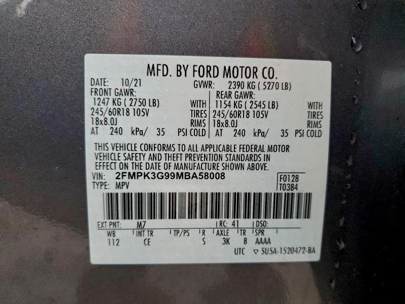 Photo 14 from auction – 2021 FORD EDGE SE with VIN 2FMPK3G99MBA58008