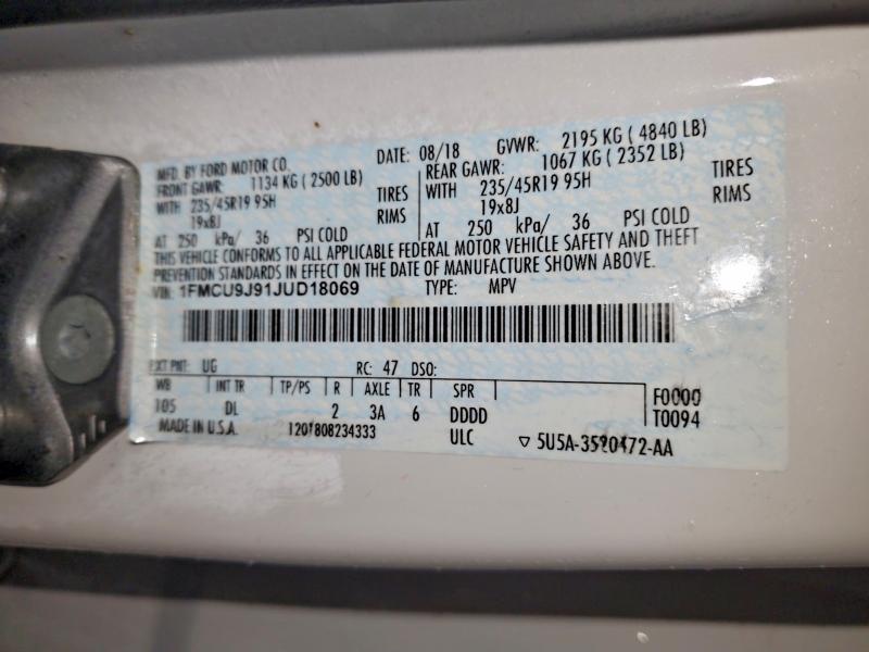 Photo 14 from auction – 2018 FORD ESCAPE TIT with VIN 1FMCU9J91JUD18069