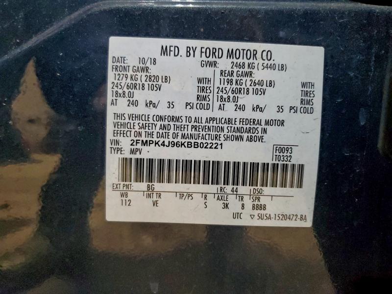 Photo 14 from auction – 2019 FORD EDGE SEL with VIN 2FMPK4J96KBB02221