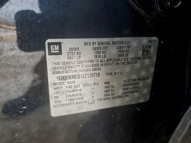 Photo 14 from auction – 2018 GMC ACADIA SLT with VIN 1GKKNMLS1JZ126710