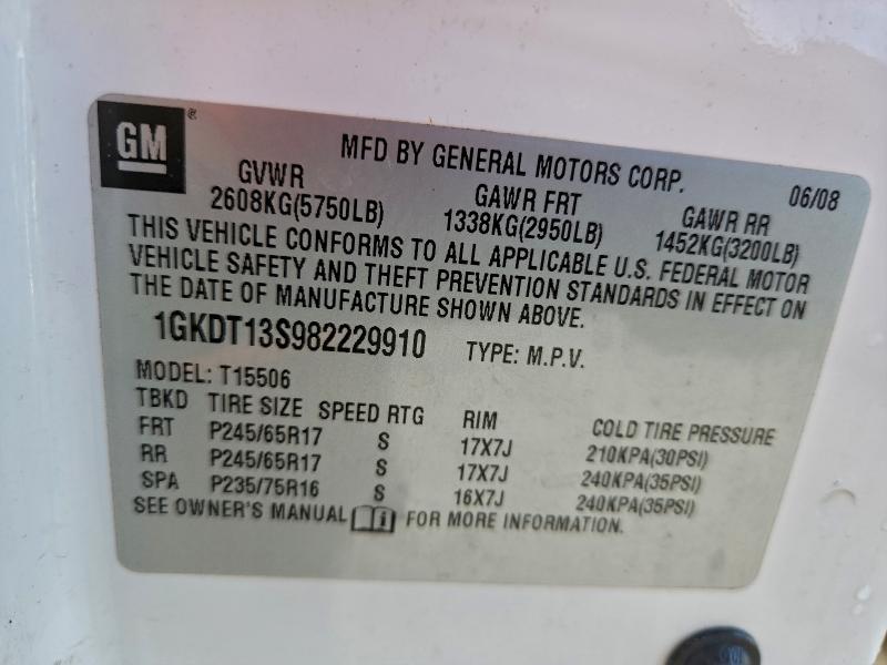 Photo 14 from auction – 2008 GMC ENVOY with VIN 1GKDT13S982229910
