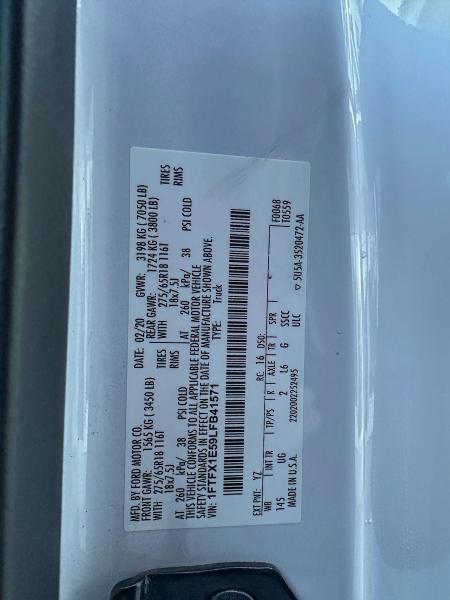Photo 10 from auction – 2020 FORD F150 SUPER with VIN 1FTFX1E59LFB41571