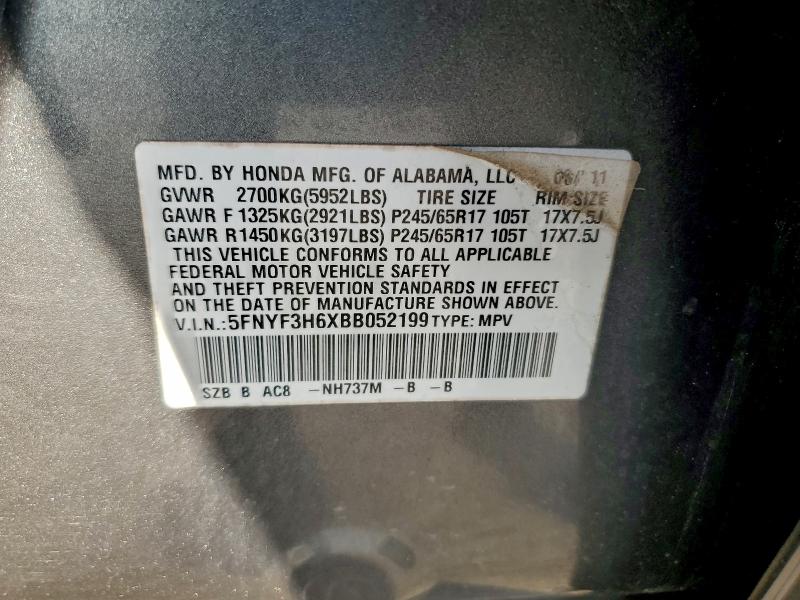 Photo 14 from auction – 2011 HONDA PILOT EXL with VIN 5FNYF3H6XBB052199