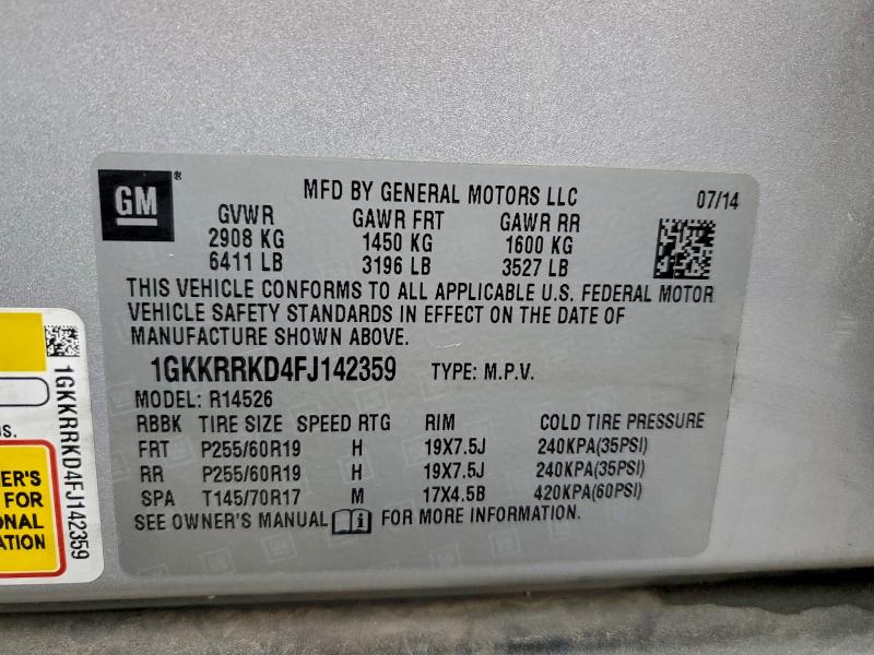 Photo 14 from auction – 2015 GMC ACADIA SLT with VIN 1GKKRRKD4FJ142359