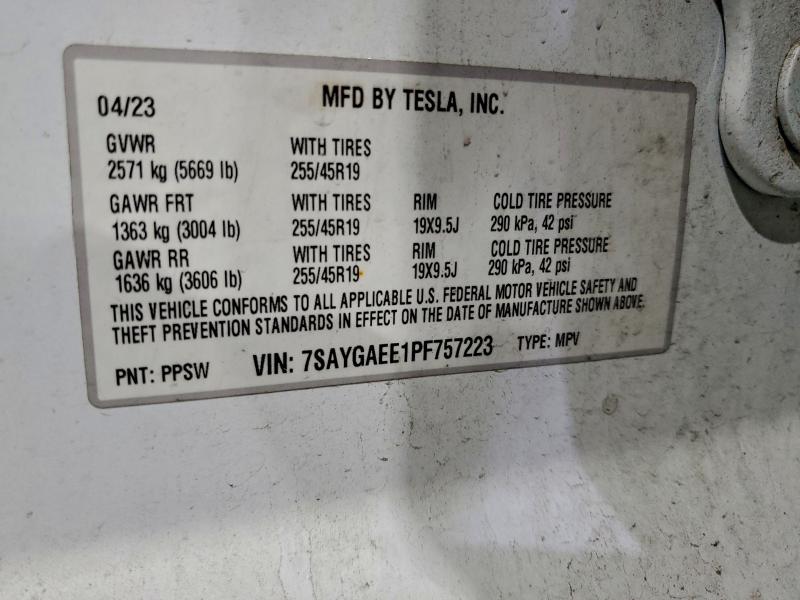 Photo 14 from auction – 2023 TESLA MODEL Y with VIN 7SAYGAEE1PF757223