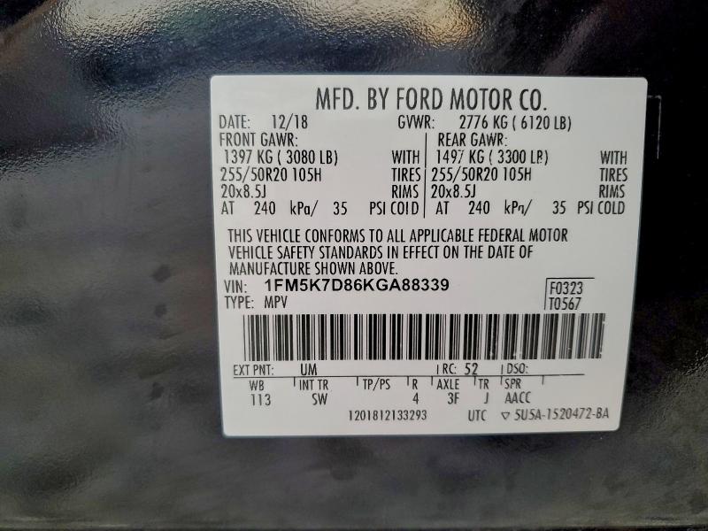 Photo 14 from auction – 2019 FORD EXPLORER X with VIN 1FM5K7D86KGA88339