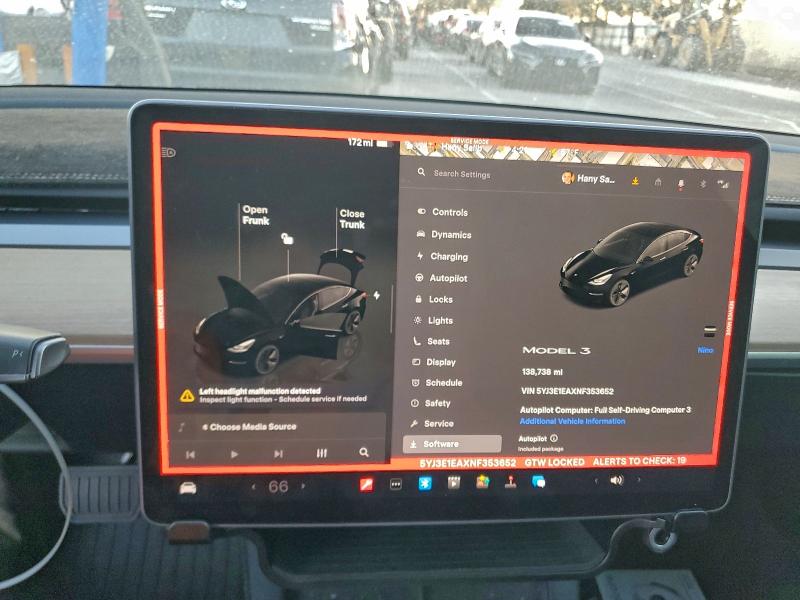 Photo 9 from auction – 2022 TESLA MODEL 3 with VIN 5YJ3E1EAXNF353652