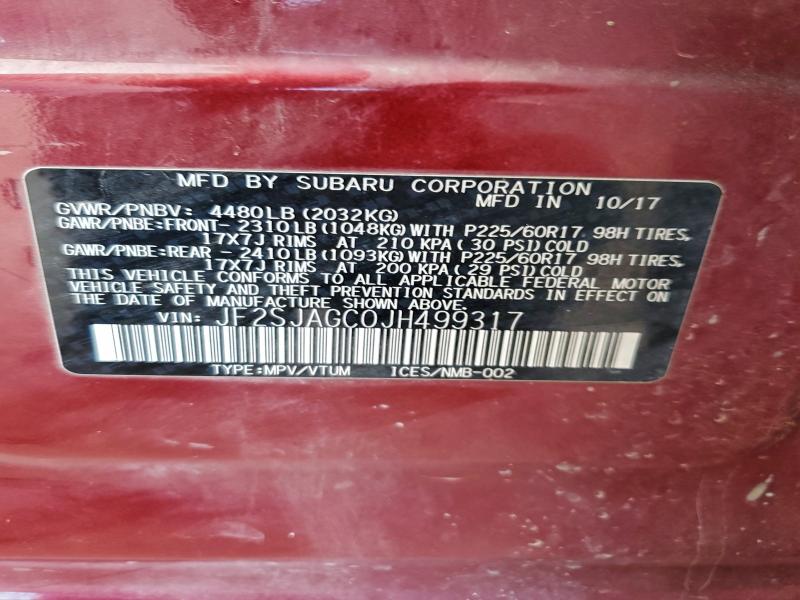 Photo 14 from auction – 2018 SUBARU FORESTER 2 with VIN JF2SJAGC0JH499317