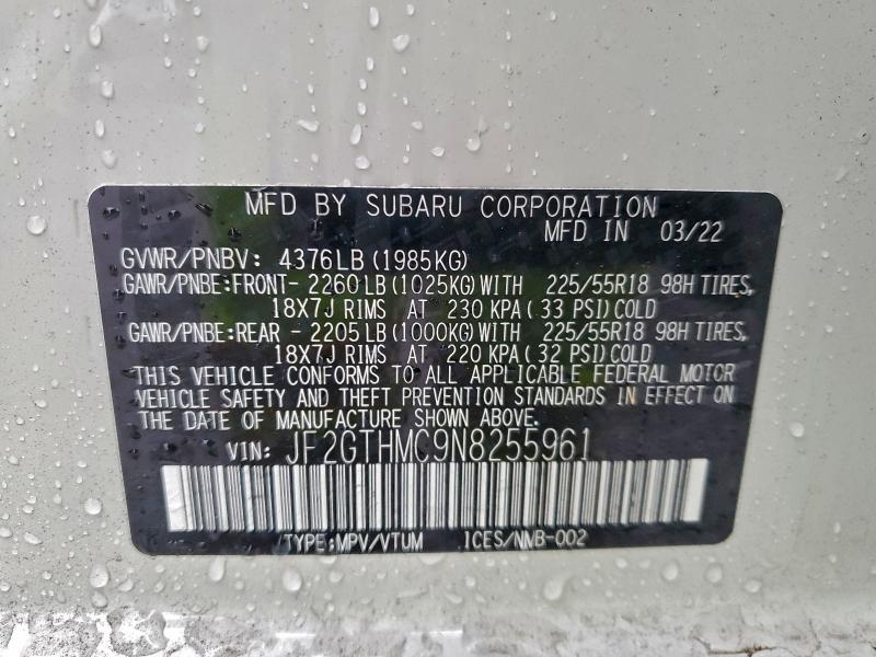 Photo 14 from auction – 2022 SUBARU CROSSTREK with VIN JF2GTHMC9N8255961