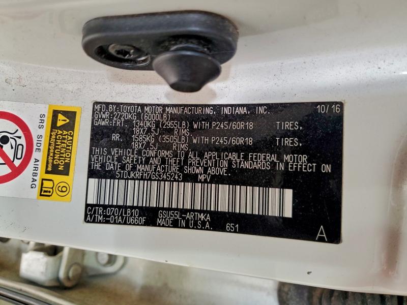 Photo 14 from auction – 2016 TOYOTA HIGHLANDER with VIN 5TDJKRFH7GS345243