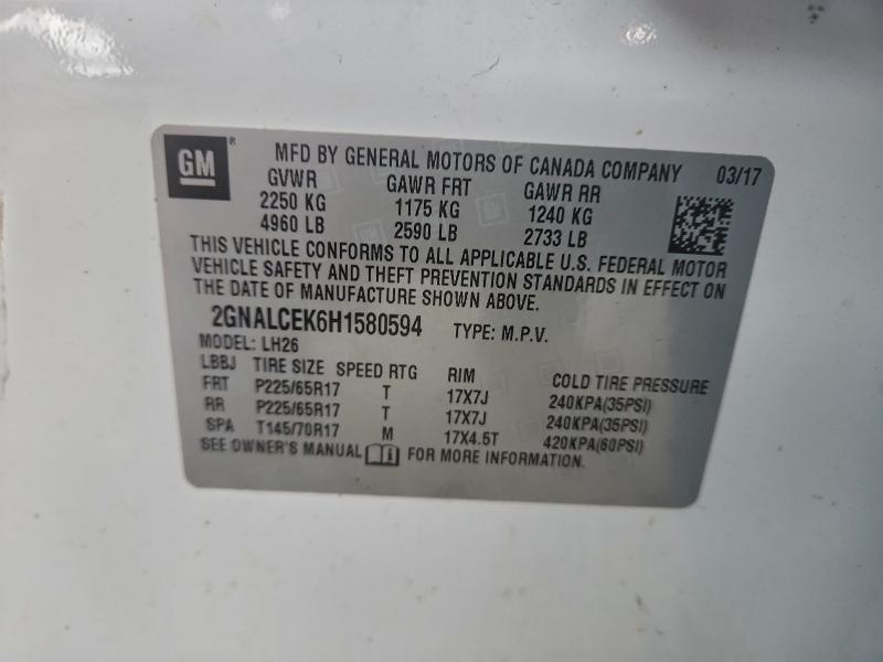 Photo 14 from auction – 2017 CHEVROLET EQUINOX LT with VIN 2GNALCEK6H1580594