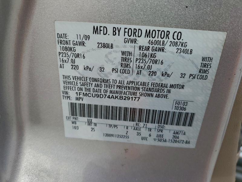 Photo 14 from auction – 2010 FORD ESCAPE XLT with VIN 1FMCU9D74AKB29177