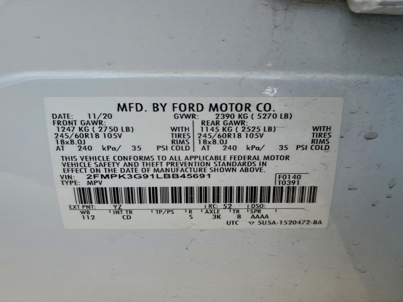 Photo 14 from auction – 2020 FORD EDGE SE with VIN 2FMPK3G91LBB45691