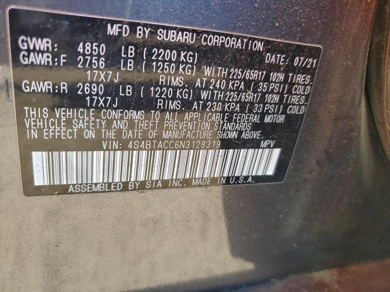 Photo 14 from auction – 2022 SUBARU OUTBACK PR with VIN 4S4BTACC6N3128319