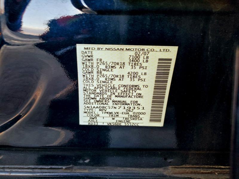 Photo 14 from auction – 2007 NISSAN ARMADA SE with VIN 5N1AA08C57N719351