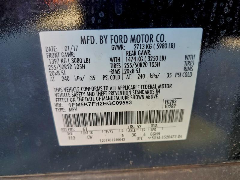 Foto 14 de la subasta – 2017 FORD EXPLORER L con VIN 1FM5K7FH2HGC09583