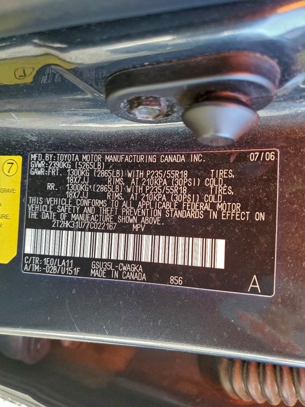 Photo 14 from auction – 2007 LEXUS RX 350 with VIN 2T2HK31U77C022167