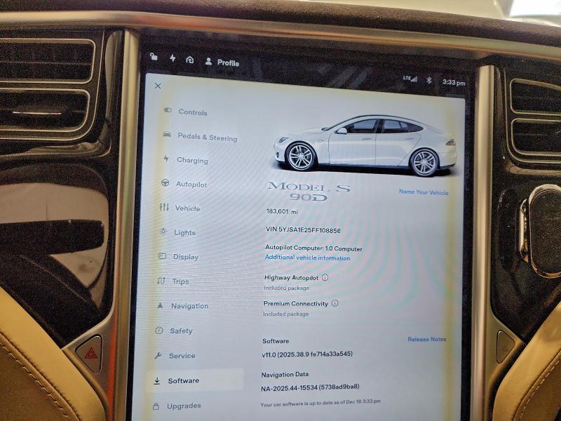 Photo 9 from auction – 2015 TESLA MODEL S with VIN 5YJSA1E25FF108856