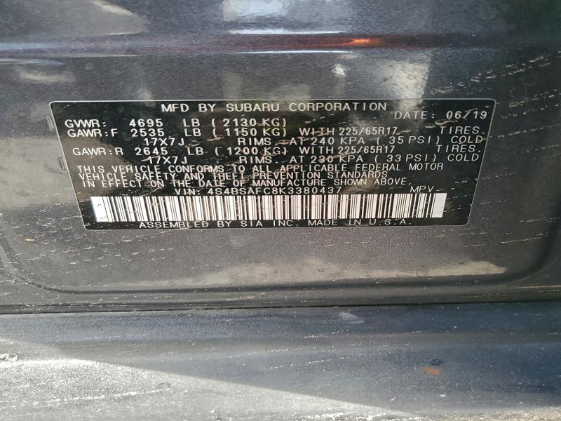 Photo 14 from auction – 2019 SUBARU OUTBACK 2. with VIN 4S4BSAFC8K3380437