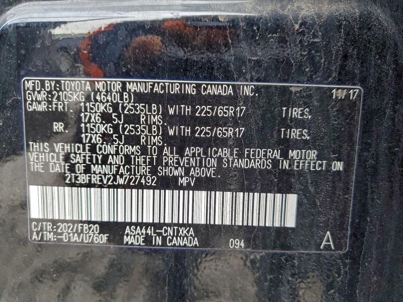 Photo 14 from auction – 2018 TOYOTA RAV4 LE with VIN 2T3BFREV2JW727492