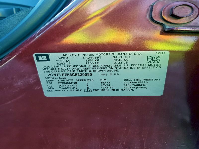 Photo 14 from auction – 2012 CHEVROLET EQUINOX LT with VIN 2GNFLFE58C6229585