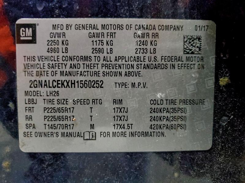Photo 14 from auction – 2017 CHEVROLET EQUINOX LT with VIN 2GNALCEKXH1560252