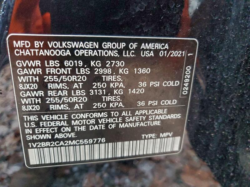 Photo 14 from auction – 2021 VOLKSWAGEN ATLAS SEL with VIN 1V2BR2CA2MC559776