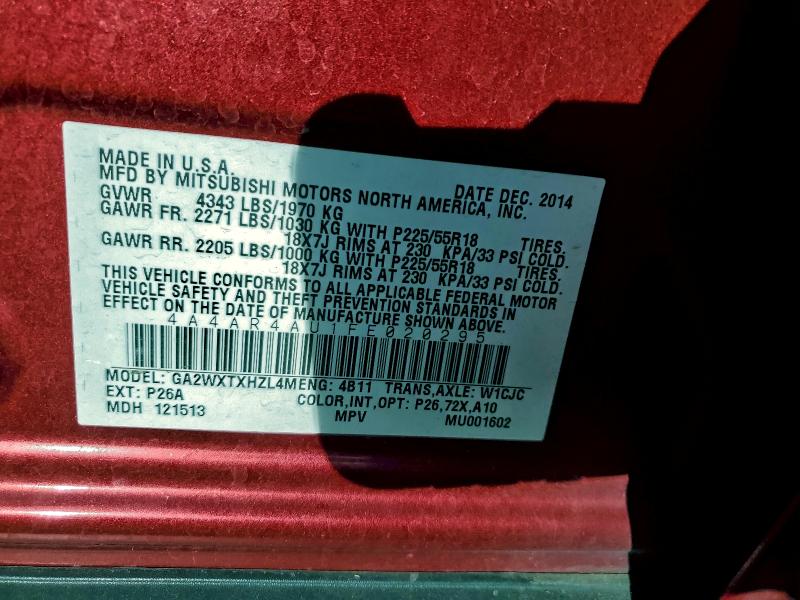 Photo 14 from auction – 2015 MITSUBISHI OUTLANDER with VIN 4A4AR4AU1FE020295