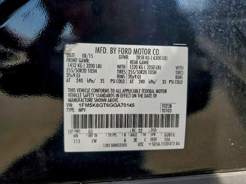 Photo 14 from auction – 2016 FORD EXPLORER S with VIN 1FM5K8GT6GGA70145