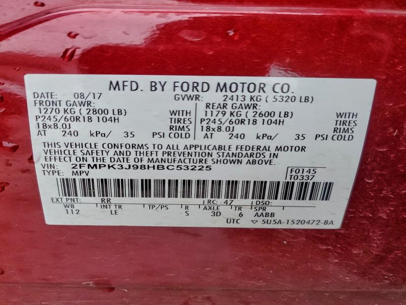 Photo 14 from auction – 2017 FORD EDGE SEL with VIN 2FMPK3J98HBC53225