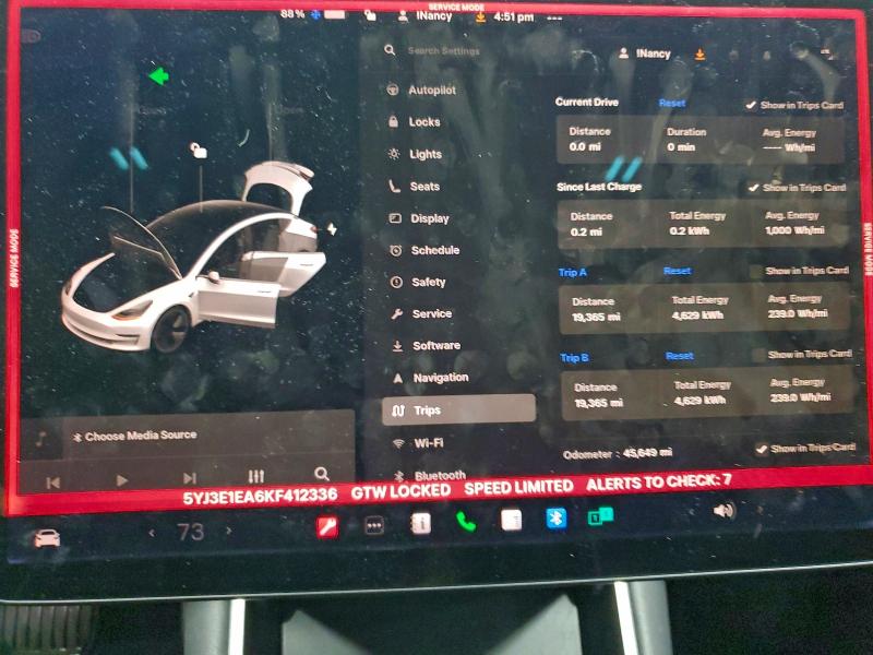 Photo 9 from auction – 2019 TESLA MODEL 3 with VIN 5YJ3E1EA6KF412336