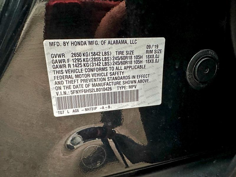 Photo 10 from auction – 2020 HONDA PILOT EXL with VIN 5FNYF6H52LB010426