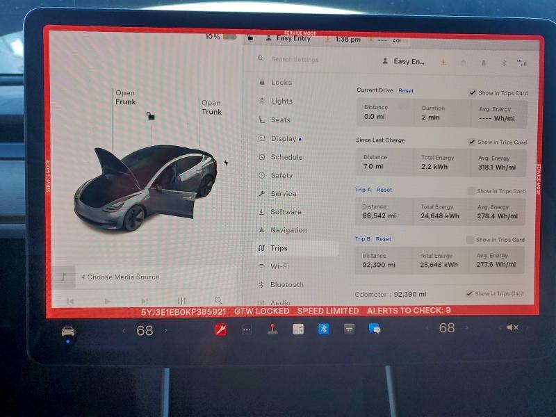 Photo 9 from auction – 2019 TESLA MODEL 3 with VIN 5YJ3E1EB0KF385921