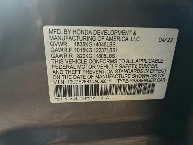 Photo 10 from auction – 2022 ACURA ILX PREMIU with VIN 19UDE2F81NA008011